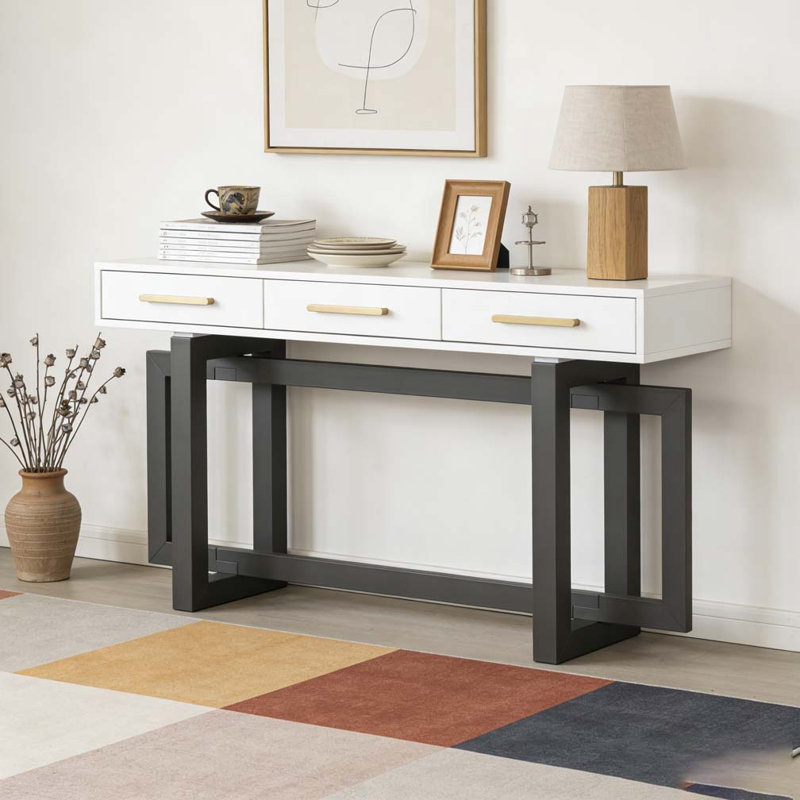 Console élégante avec trois tiroirs, Gris + blanc