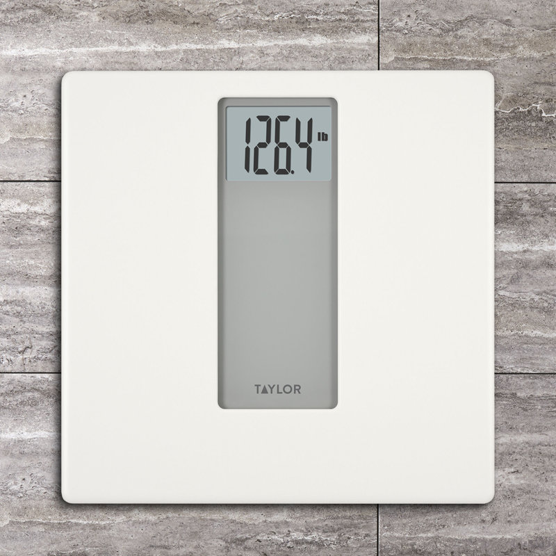 Pèse-personne numérique en verre Taylor pour poids corporel, capacité de 400 lb, plateforme en verre trempé durable, blanc