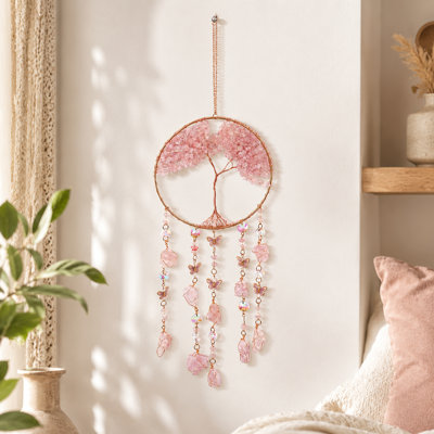 Décoration suspendue en cristal avec motif d'arbre de vie rose