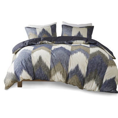 Fashionable Full/Queen 3 Piece Bedding - Cotton Printed With Solid Reverse And Print 2 Shams Button Closure Finish Corner Ties For A Fascinating Bedroom Duvet Cover Design Feature Splendid