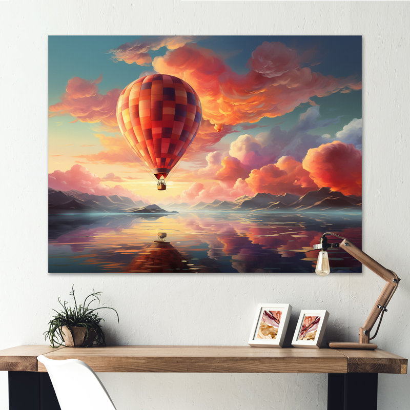 Peach Hot Air Ballon Atmospheric I - Transportation Canvas Wall Art, H 12 po x l 20 po x P 1 po, Toile tendue