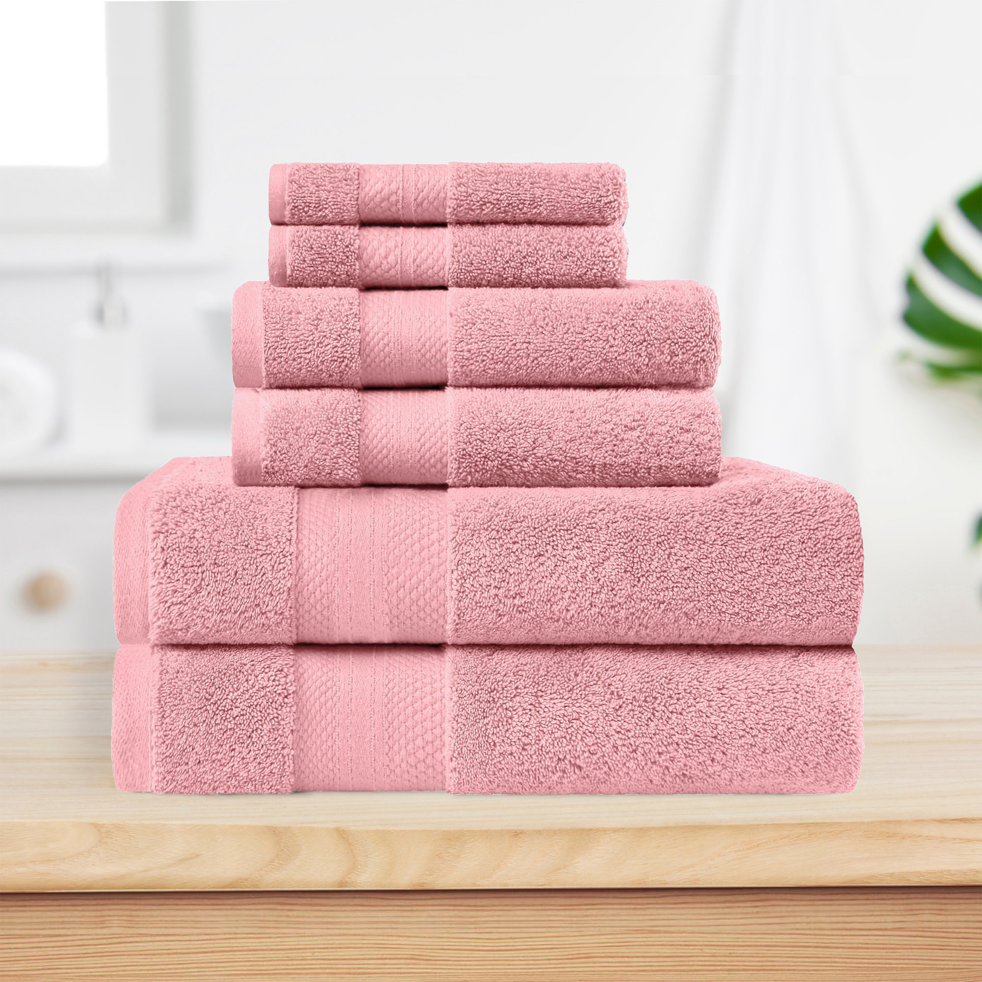 Finnian Ultra-Plush Heavyweight, 100% Turkish Towel Collection, 6 Piece Towel Set, Coral Pink