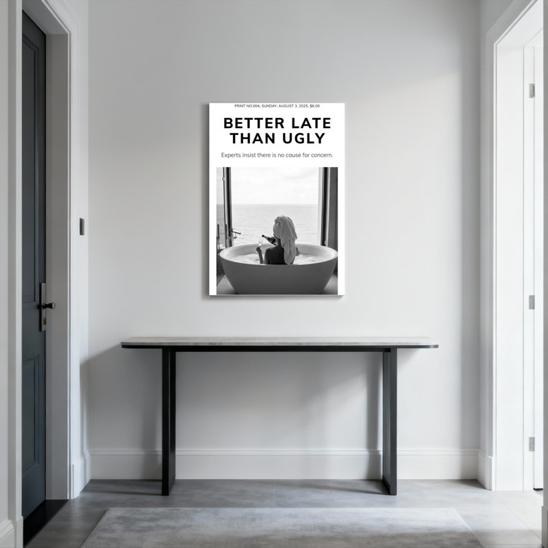 Mieux vaut tard que laid - Ensemble de 1 toile tendue sur châssis photographique en noir et blanc, H 40 po x l 28 po