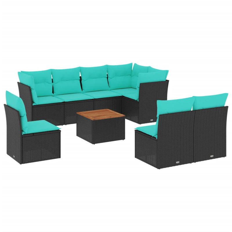  Ensemble de canapé de patio 9 pièces avec coussins en rotin de polyester noir