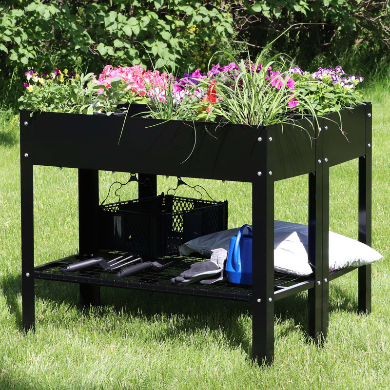 Pinero Galvanized Steel Raised Garden Bed Set of 2 - Black, 31.75"H x 71.75"W x 16"D, Black