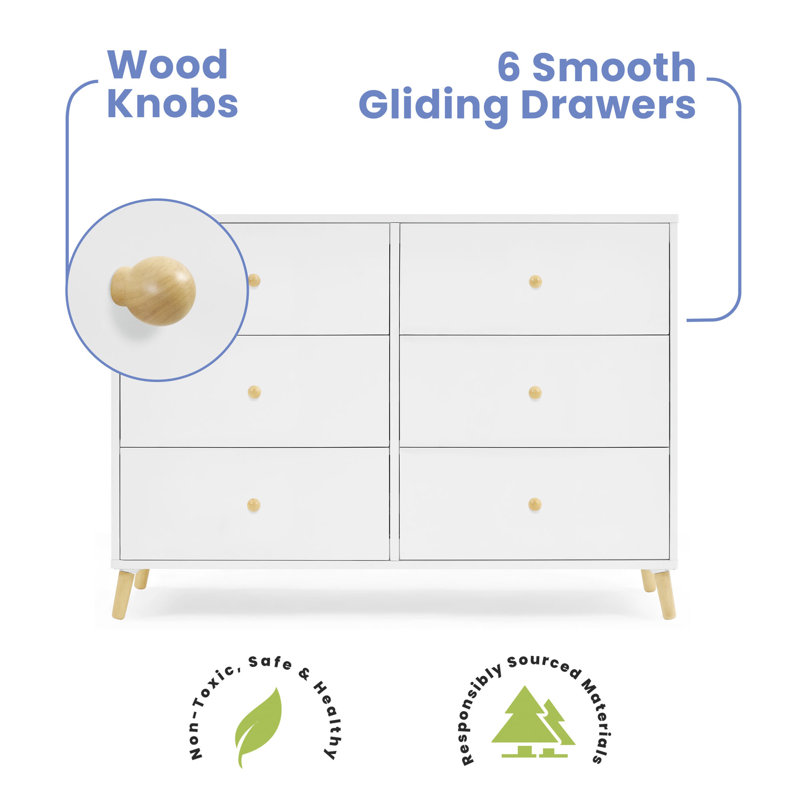 Bianca White and Natural 6-Drawer Nursery Dresser
