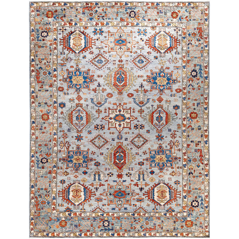Tapis noué à la main unique en son genre Raffin - gris, 9 pi 0 po x 12 pi 0 po