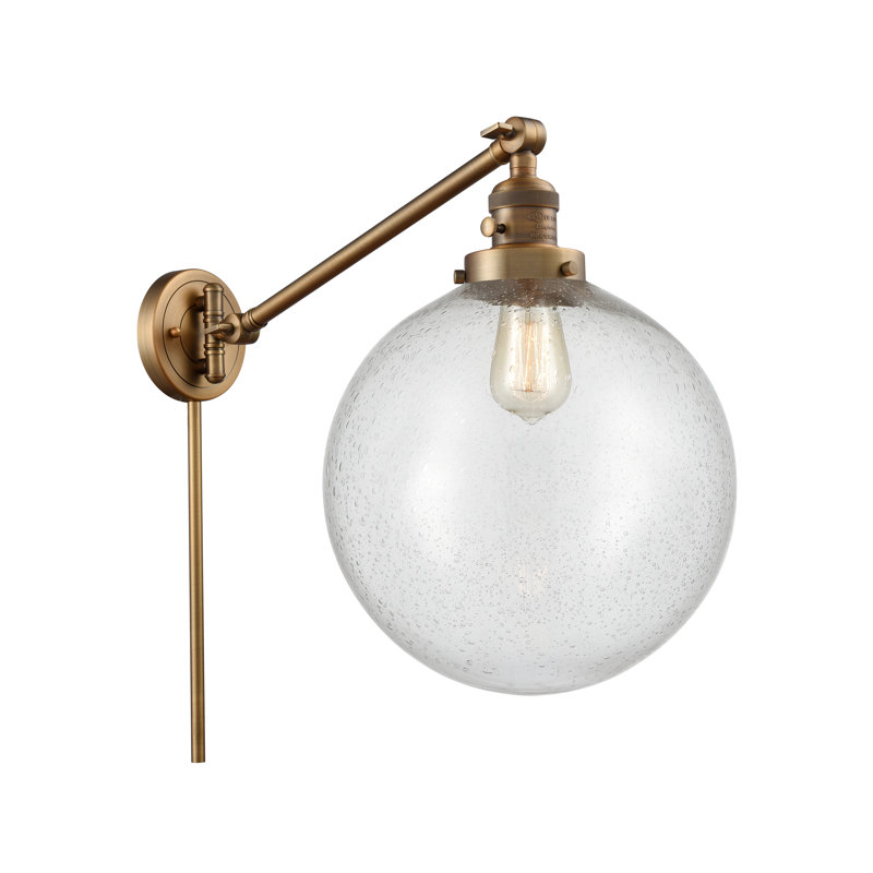 Bras articulé à 1 lumière à intensité variable Antsje, Grainé, Laiton brossé, Ampoule incandescente 40 watts rétro