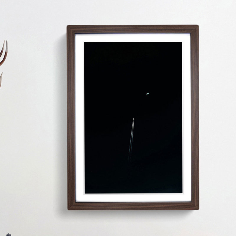 Airplane To The Moon - Single Picture Frame Painting, 45cm H x 33cm W x 2cm D, Walnut Framed