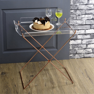 Plateau de table en acrylique avec base en métal transparent et cuivre
