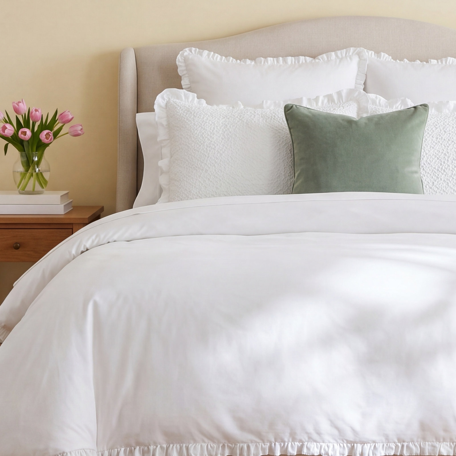 Classic Ruffle White Duvet Cover, Full/Queen Duvet Cover, White