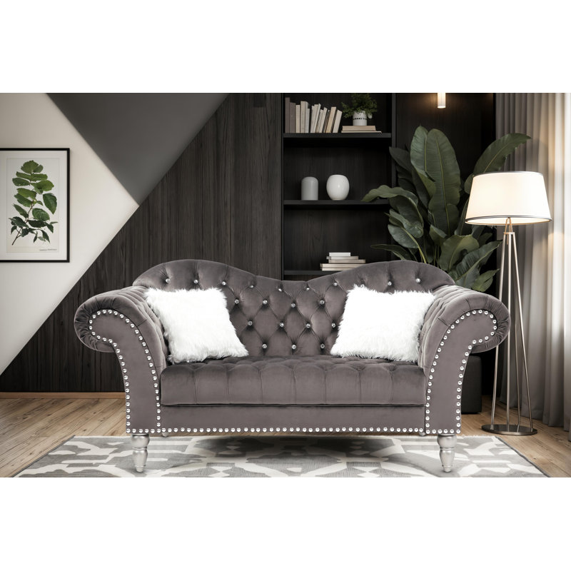 Causeuse en velours Zurich, Gris foncé