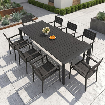8 - Person 95'' W X 40'' D Aluminum Patio Dining Set With Stackable Armchairs And Umbrella Hole
