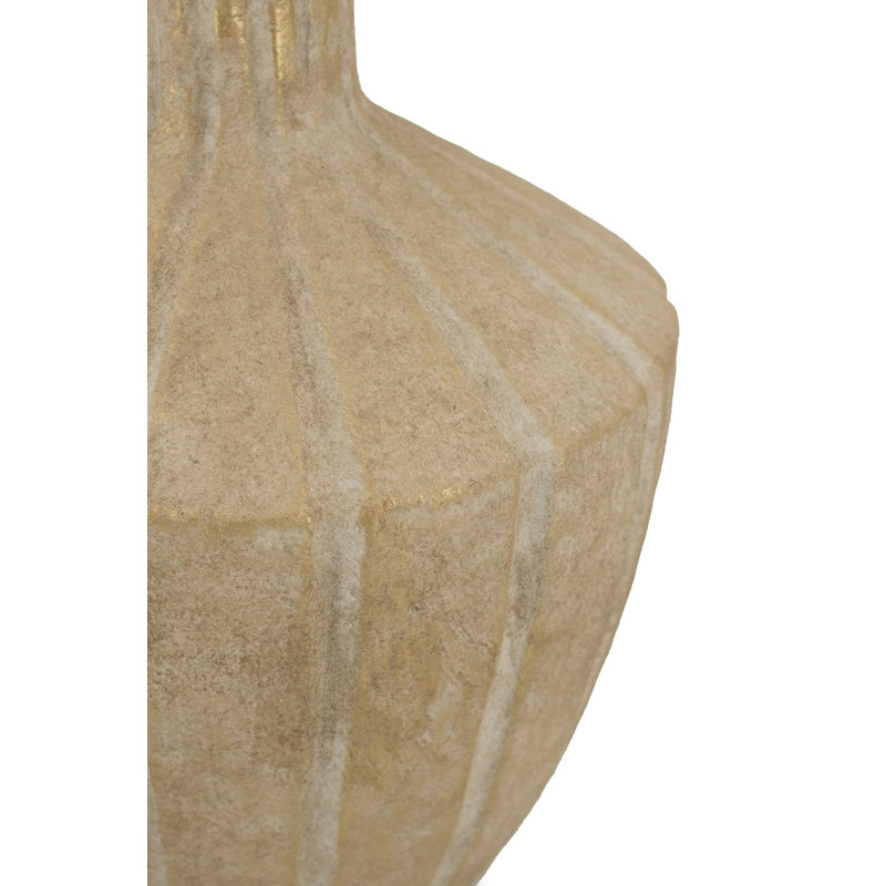 10X10x13.5" Ridged Terracotta Vase With Earthy Gold Finish
