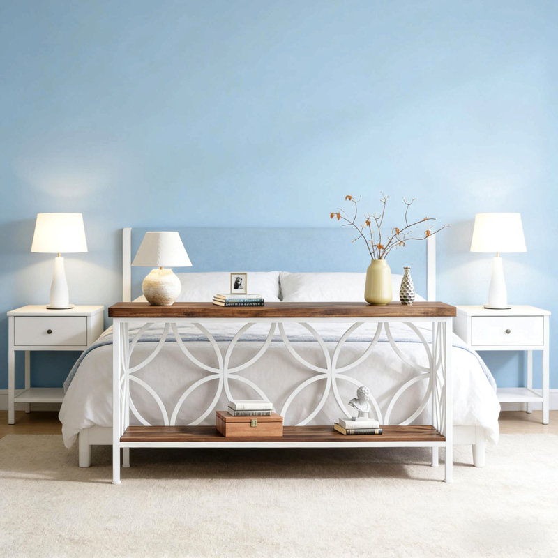 Table basse élégante, canapé de style nordique, console à 2 niveaux, Brun rustique / Blanc