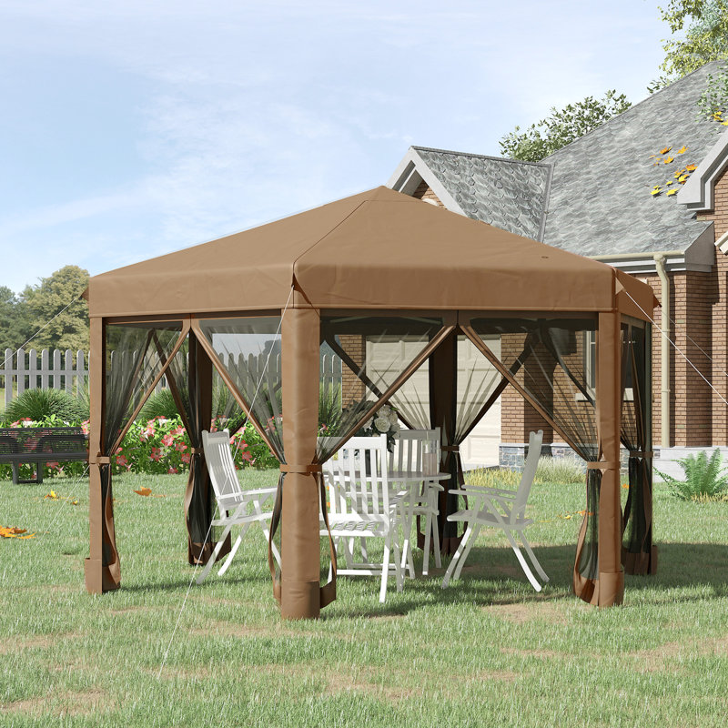 Hexagonal Pop Up Gazebo, Heavy Duty Outdoor Canopy Tent With 6 Mesh Sidewall Netting, 3-Level Adjustable Height And Strong Steel Frame