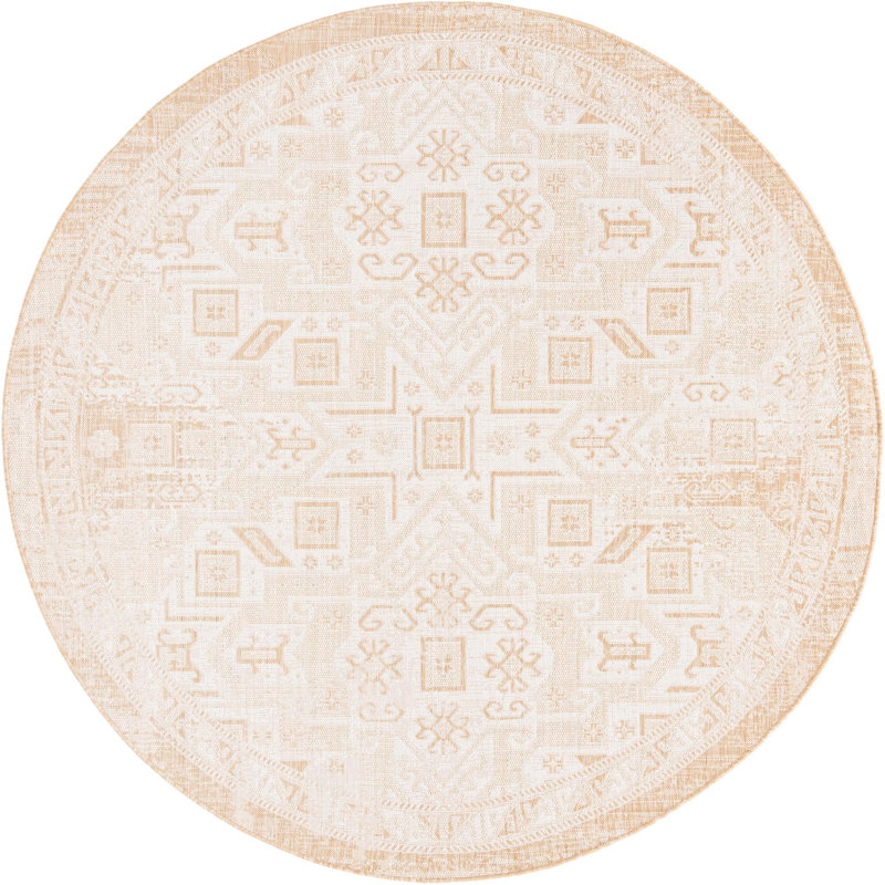 Outdoor Chand Area Rug Ivory Color, Round 7'10"