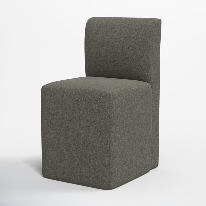 Mendy Upholstered Dining Chair with Casters, Zuma Charcoal Textured Linen