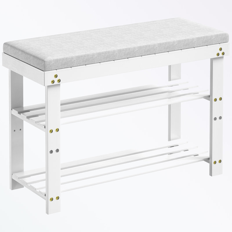 Shoe Bench with Cushion and Adjustable Shelves, White