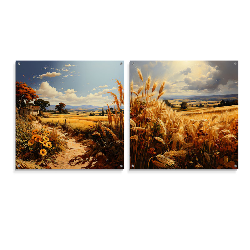 «Countryside Rhapsody» - Ensemble de 2 peintures murales en acrylique Farm, H 16 po x l 33 po