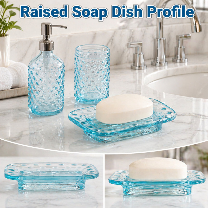 Transparent Blue Dot Glass Soap Dish