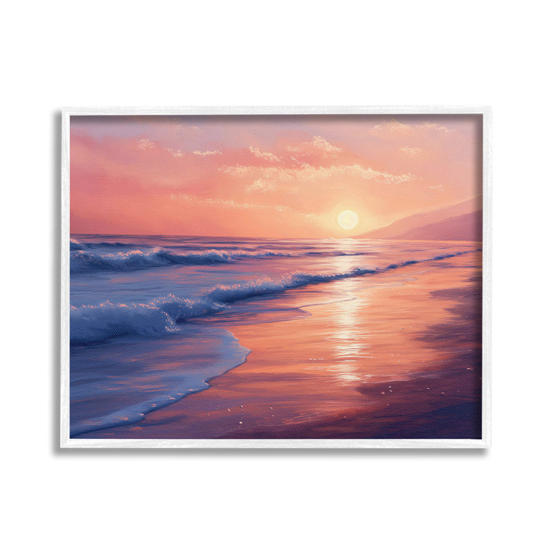 Coucher de soleil sur les vagues de la plage, estampe numérique encadrée par Imagine It Images, Noir, H 16 po x l 20 po