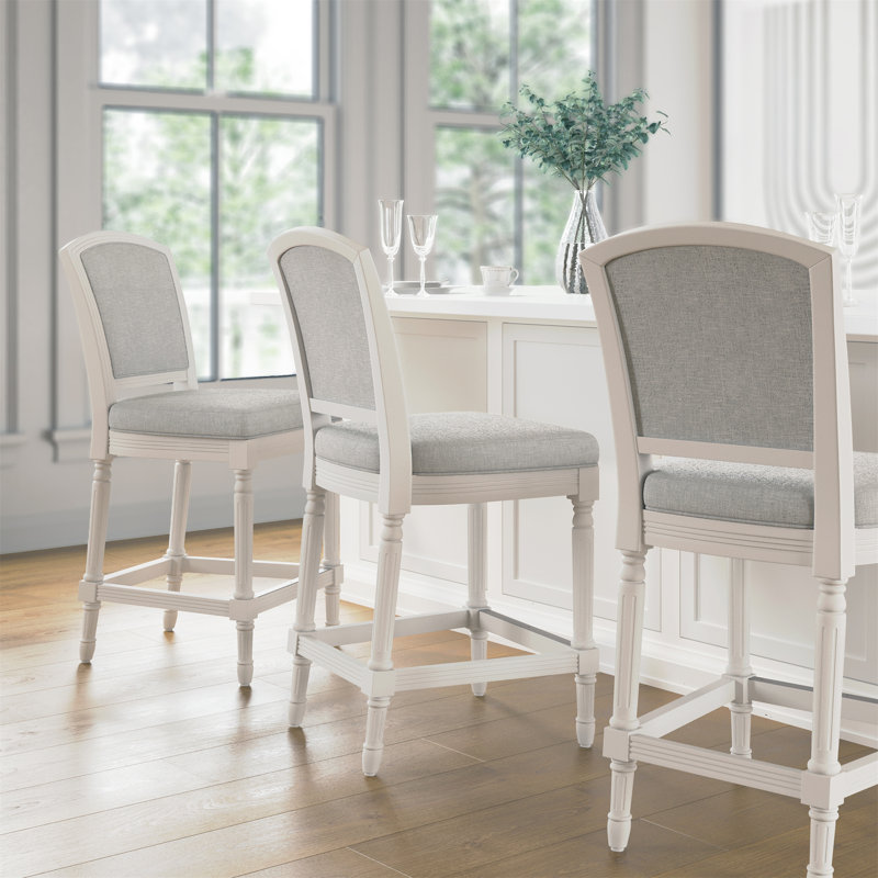 Tabouret de bar 26 po Charleston, Tabouret de comptoir (siège d'une hauteur de 26 p, Siège gris / cadre blanc