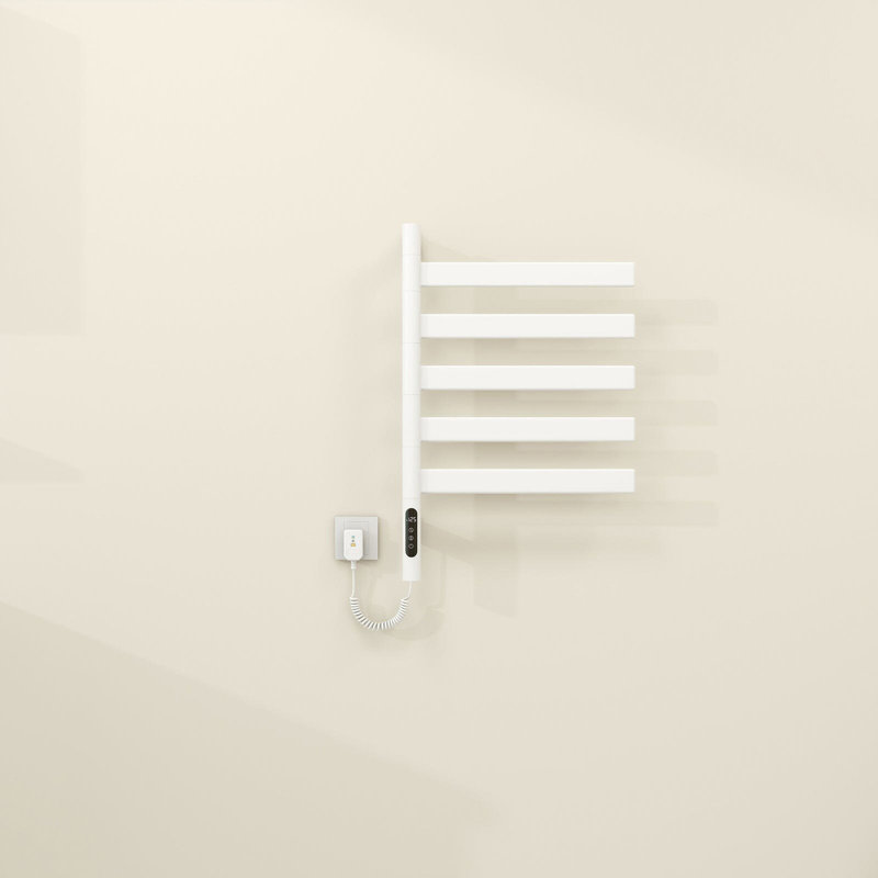 Porte-serviettes chauffant pour salle de bain, chauffe-serviettes mural pivotant à 180 ° avec minuterie intégrée, Blanc