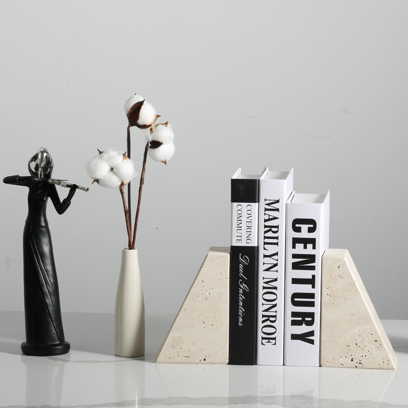 Serre-livres en marbre (ensemble de 2), H 2,34 po x l 5,93 po x P 3,98 po, Beige / gris clair