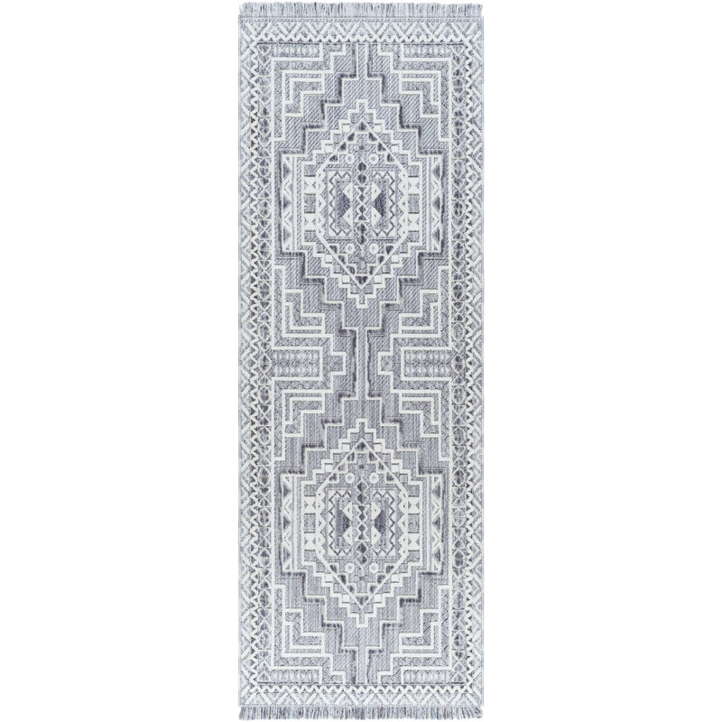 Tapis oriental gris en polyester tissé à la machine Angeleque, Rectangle 9 pi 2 po x 12 pi