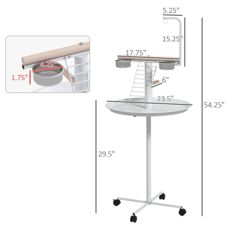 Bird Stand with Wheels (Natural Wood,White)