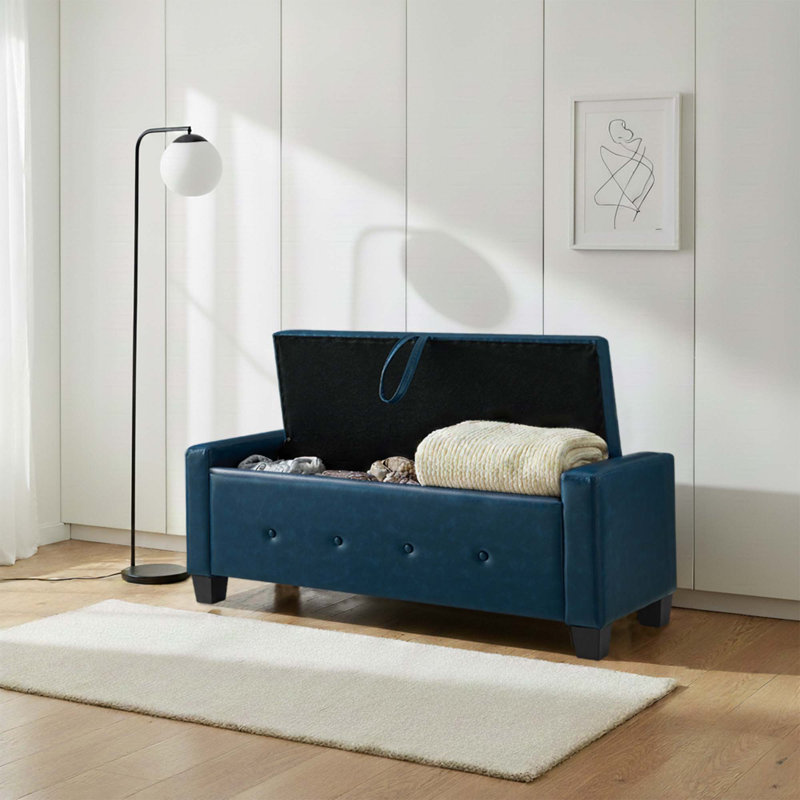 Modern Tufted Storage Bench,48" Faux Leather PU Ottoman with Lift-Top for Bedroom,Living Room,Entryway, Blue