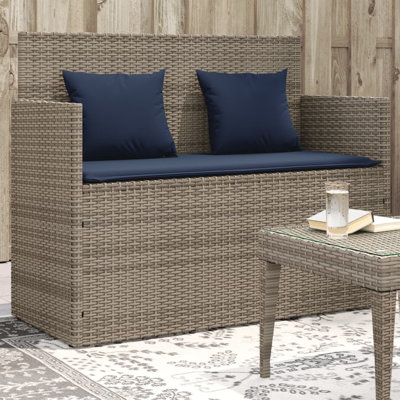 Vidaxl Patio Bench With Cushions Gray Poly Rattan