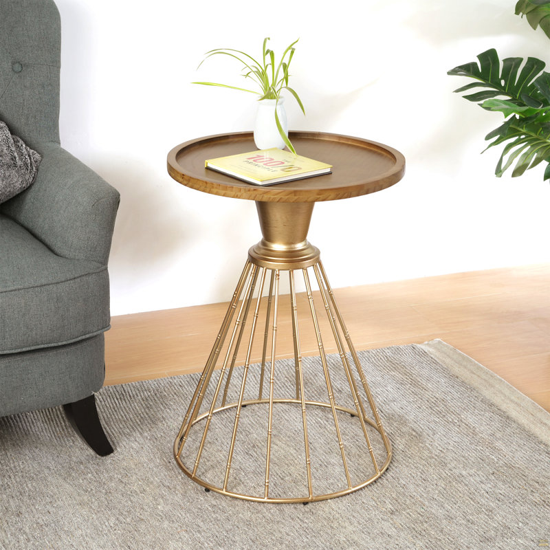 Table d'appoint en pin rétro Hollow Edge, or antique et couleur naturelle