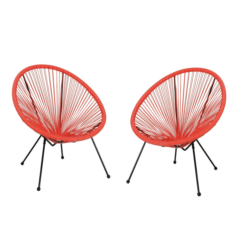 De 2 chaises orange avec siège, structure en acier pour plus de stabilité, tissage de confort dans les aires de pique-nique extérieures, conception moderne en simili et structure, cour à assise détendue, look