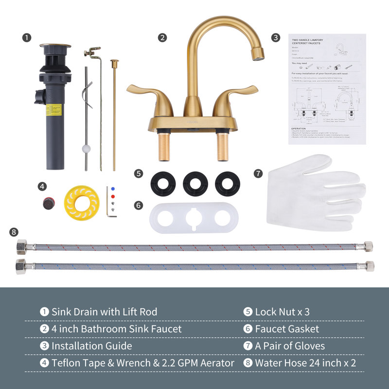 Brushed Gold Double Handle High Arc Bathroom Faucet