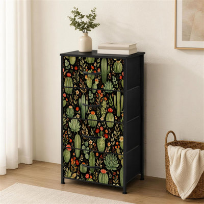 Commode à 4 tiroirs pour chambre à coucher Cactus succulentes fleurs rouges botaniques, désert tropical rétro, petite et grande commode pour vêtements