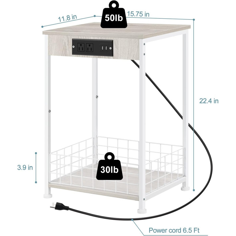 Ensemble de 2 tables d'appoint avec port de charge USB (blanc)