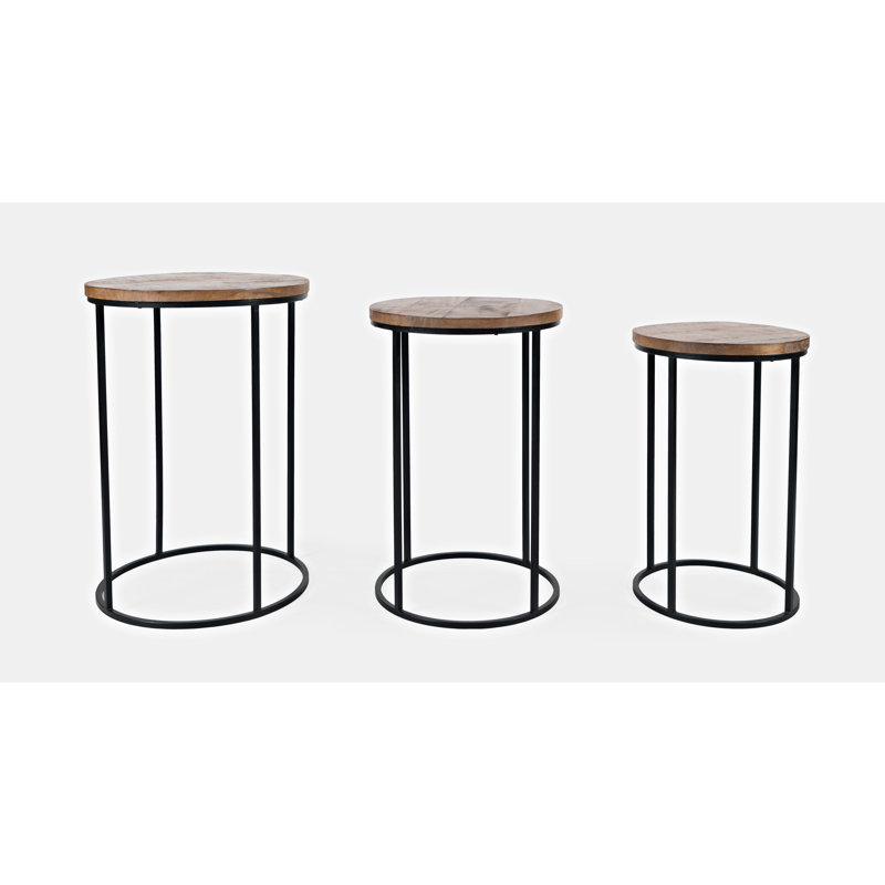 Dondie Round Modern Rustic Solid Wood and Metal Nesting End Tables - Set of 3