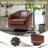 Applewold Upholstered Red Brown Faux Leather Swivel Barrel Chair with Solid Wood Base-826987973