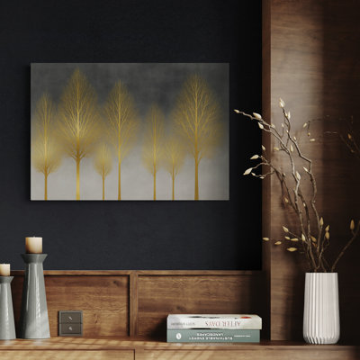 Golden Trees Landscape Wall Art - Canvas Framed Print
