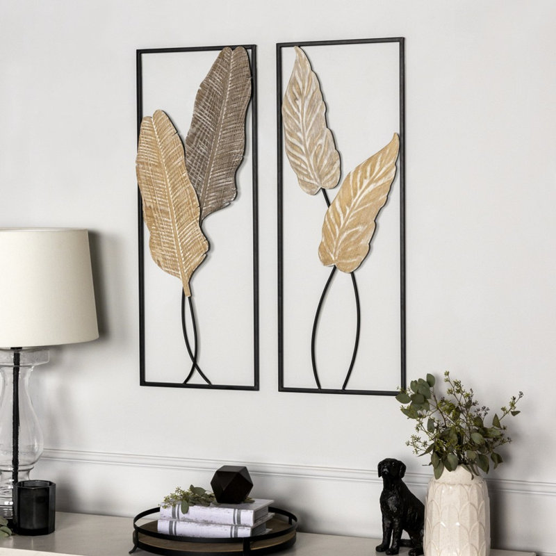 Décoration murale moderne multicolore branches et feuilles, ensemble de 2