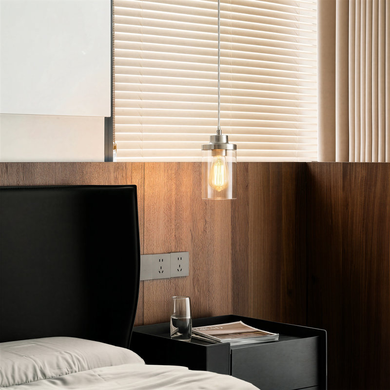 Luminaire suspendu noir mat 1 lumière, Nickel brossé