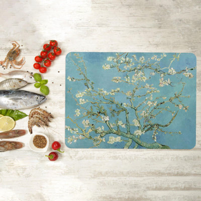 Vincent Van Gogh Inspired Blossoming Almond Tree Print on Durable Glass Serving Board Perfect for Entertaining and Home Decor