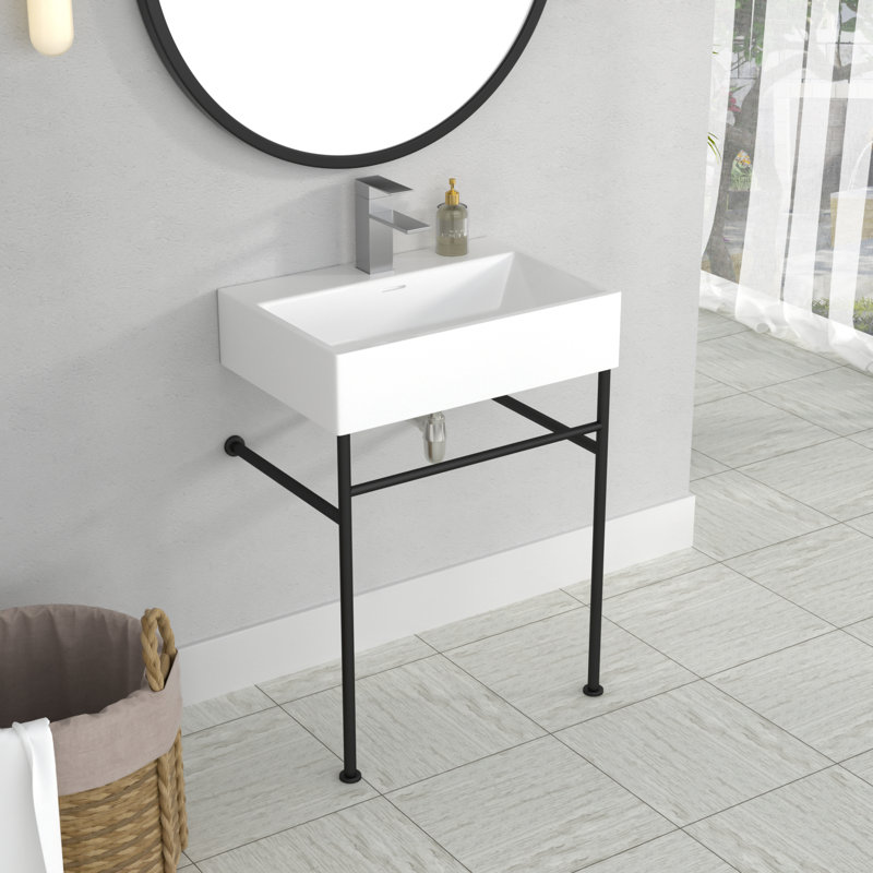 Lavabo de salle de bain console rectangulaire avec trop-plein, Blanc