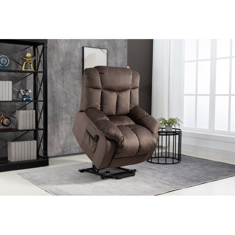 38.1'' W Oversized Velvet Power Lift Assist Standard Recliner Chair, Brown Velvet
