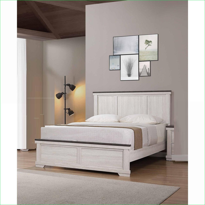 Lit double à panneau en bois pleine grandeur rustique blanc antique Cadre de lit brun pour chambre d'amis