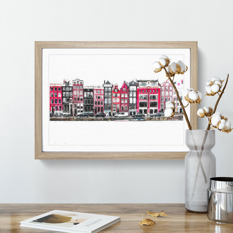 Wintertime in Amsterdam Netherlands - Picture Frame Painting Print, 45cm H x 63cm W x 2cm D, Oak Framed