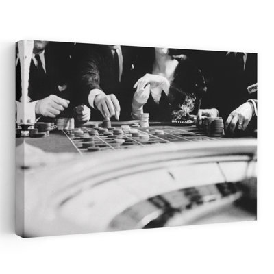 1960, quatre personnes non identifiées jouant au casino, roulette, classique, rétro, rétro, architecture urbaine, art