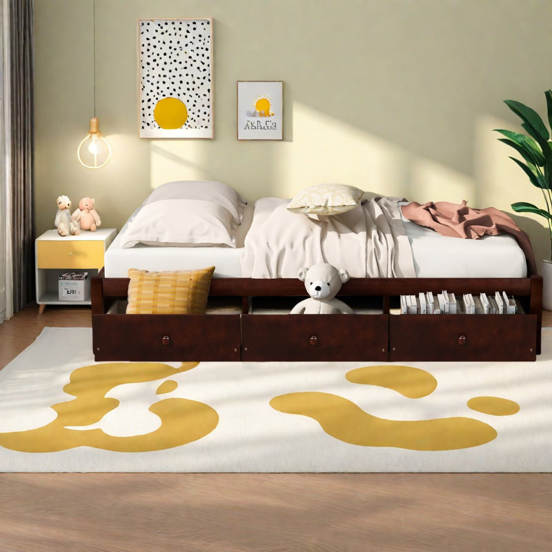 Lits simples spacieux avec rangement en bois massif, design moderne pour la maison